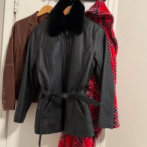 Gossip Black Leather Jacket with Faux Fur Collar